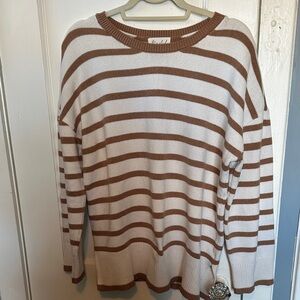 Marled Crewneck Sweater in Brown and White Stripes